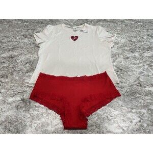 Victoria Secret PINK Baby Tee With Heart NWT XXL  Red Lace Cheeky Panty